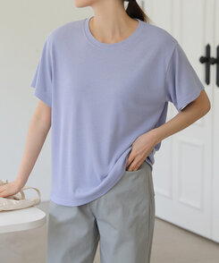 半袖Tシャツ ライブリブ編み半袖Tシャツ6色 LAVENDER BLUE