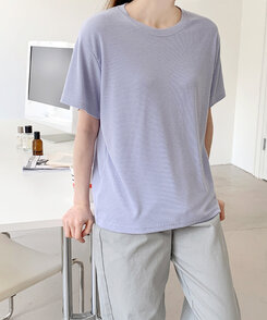 半袖Tシャツ ライブリブ編み半袖Tシャツ6色 LAVENDER BLUE