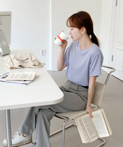 半袖Tシャツ ライブリブ編み半袖Tシャツ6色 LAVENDER BLUE
