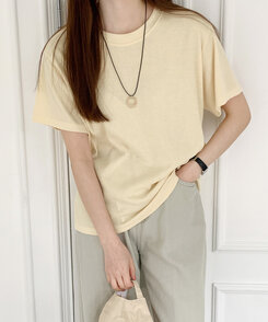 半袖Tシャツ ライブリブ編み半袖Tシャツ6色 SOFT YELLOW
