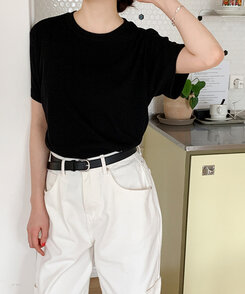 半袖Tシャツ ライブリブ編み半袖Tシャツ6色 BLACK
