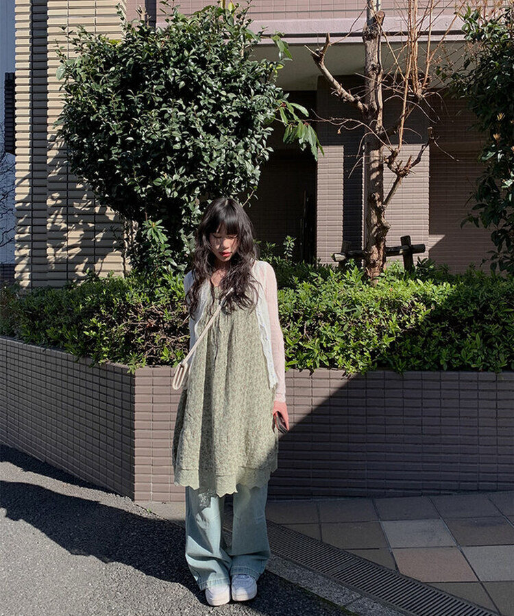 ドファ ビンテージ フラワー ワンピース KHAKI