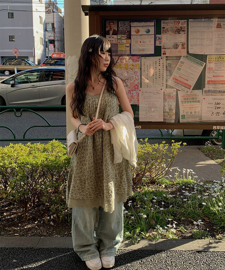 ドファ ビンテージ フラワー ワンピース KHAKI