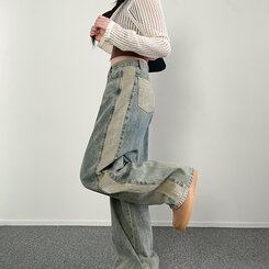 デニム 【BASIC/LONG 丈別】ビンテージ配色デニムパンツ LIGHT BLUE