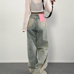 デニム 【BASIC/LONG 丈別】ビンテージ配色デニムパンツ LIGHT BLUE