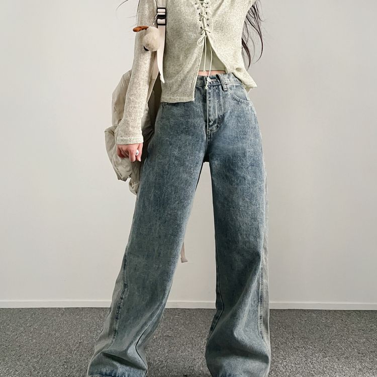 【BASIC/LONG 丈別】ビンテージ配色デニムパンツ BLUE