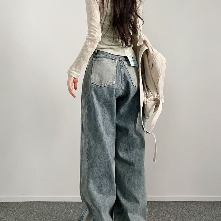 【BASIC/LONG 丈別】ビンテージ配色デニムパンツ BLUE