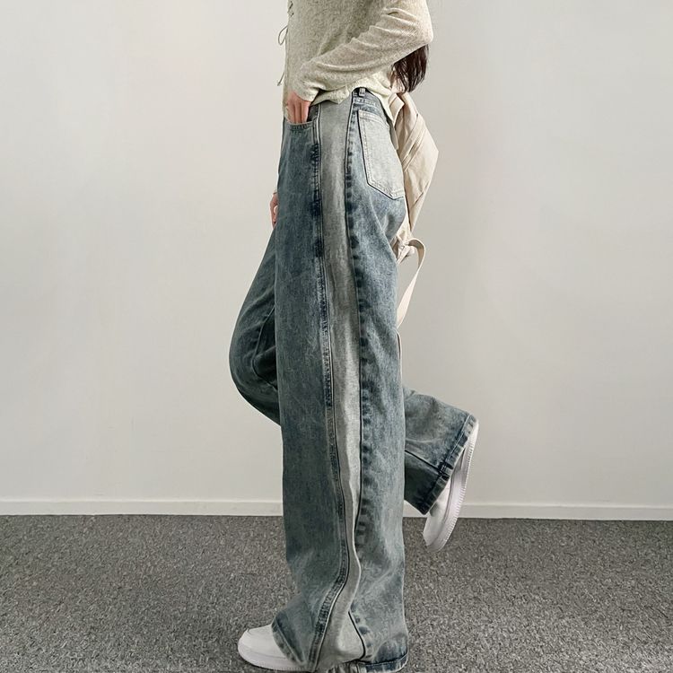 【BASIC/LONG 丈別】ビンテージ配色デニムパンツ BLUE