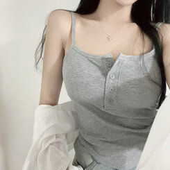 ノースリーブ 【カップ付き】グランボタンタンクトップ GRAY