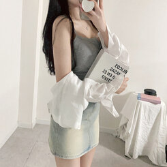 ノースリーブ 【カップ付き】グランボタンタンクトップ GRAY