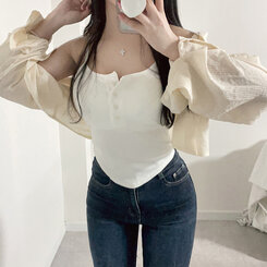 ノースリーブ 【カップ付き】グランボタンタンクトップ WHITE