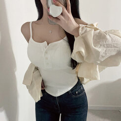 ノースリーブ 【カップ付き】グランボタンタンクトップ WHITE