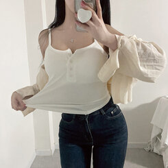 ノースリーブ 【カップ付き】グランボタンタンクトップ WHITE