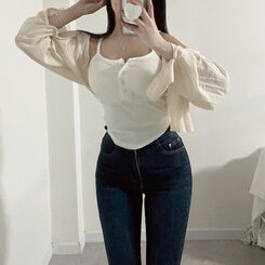 ノースリーブ 【カップ付き】グランボタンタンクトップ WHITE