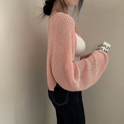 カーディガン ウィズミーサマーニットボレロカーディガン PINK