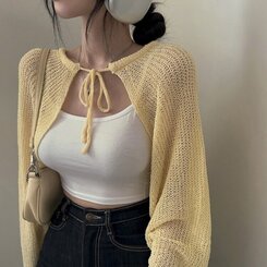 カーディガン ウィズミーサマーニットボレロカーディガン YELLOW