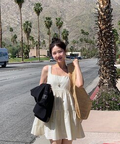 スクエアネックティアードワンピース｜ミニワンピース｜韓国