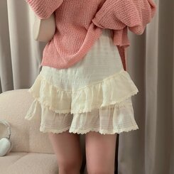 ニット ラウンドシースルースリットルーズ長袖ニット5色 PINK