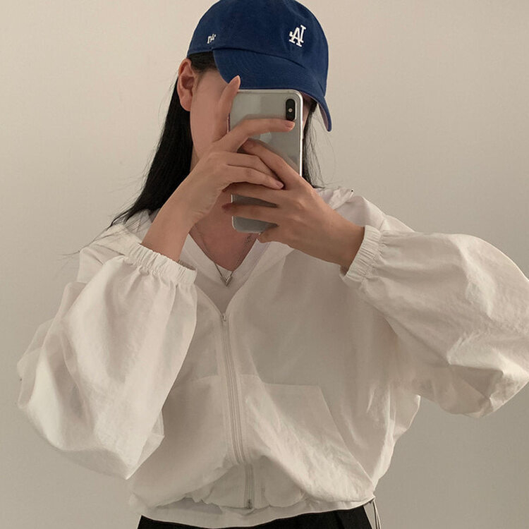 カンガルークロップフードストリングウィンドブレーカー5色 WHITE