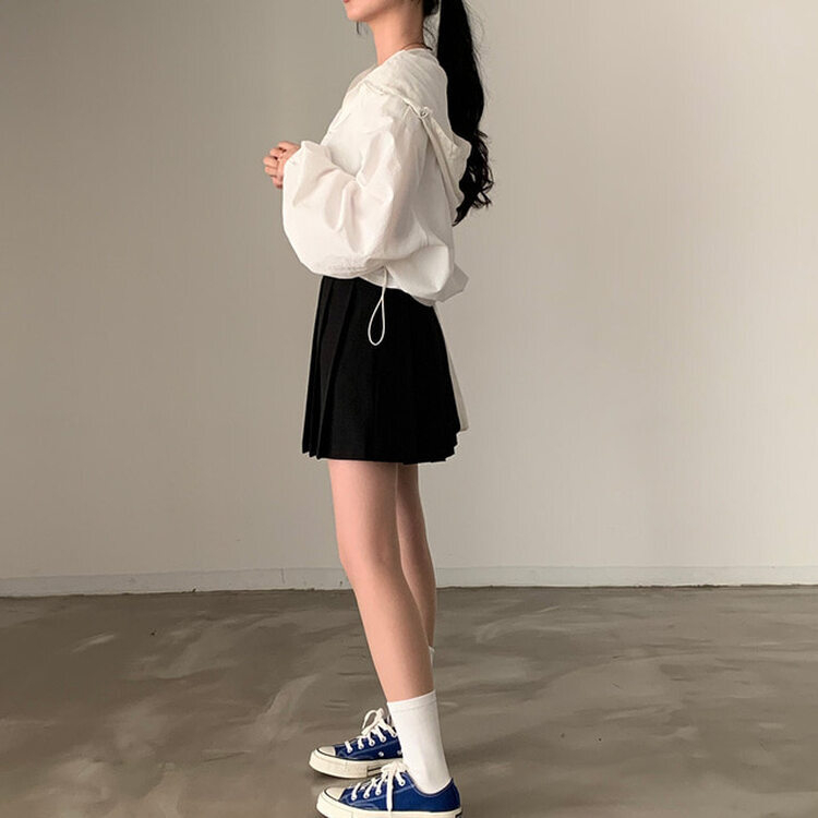 カンガルークロップフードストリングウィンドブレーカー5色 WHITE