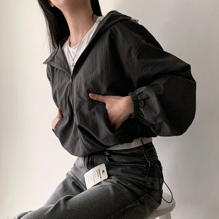 カンガルークロップフードストリングウィンドブレーカー5色 DEEP GRAY