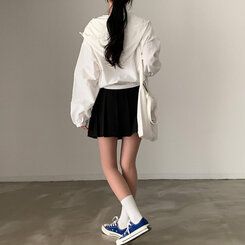 カンガルークロップフードストリングウィンドブレーカー5色 WHITE