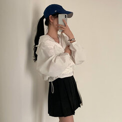 カンガルークロップフードストリングウィンドブレーカー5色 WHITE