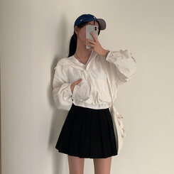 カンガルークロップフードストリングウィンドブレーカー5色 WHITE