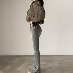 カンガルークロップフードストリングウィンドブレーカー5色 KHAKI