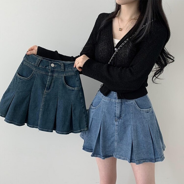 Aラインプリーツデニムミニスカート｜ミニスカート｜韓国ファッション