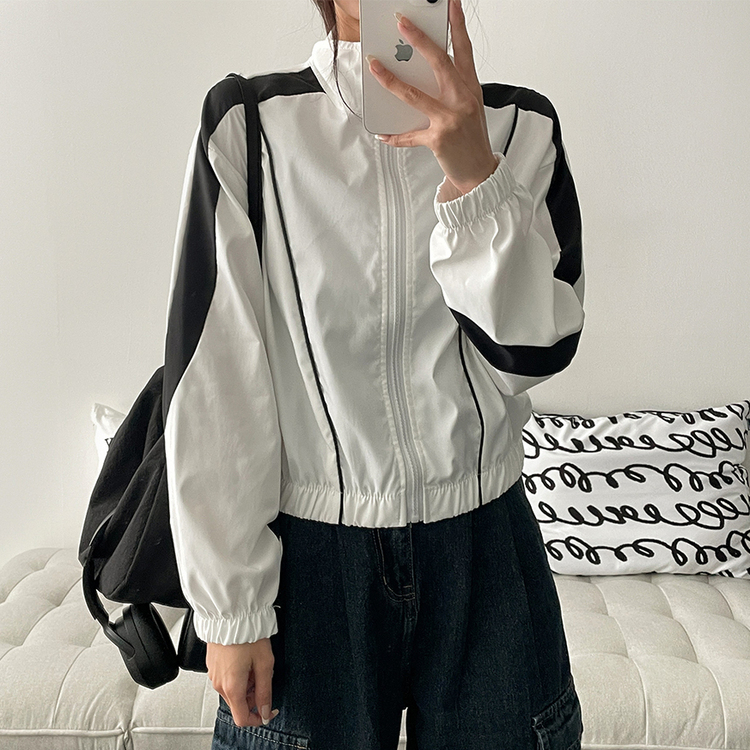 TWICE ウィンドブレーカ 配色ラインクロップドウィンドブレーカー｜ジャンパー｜韓国