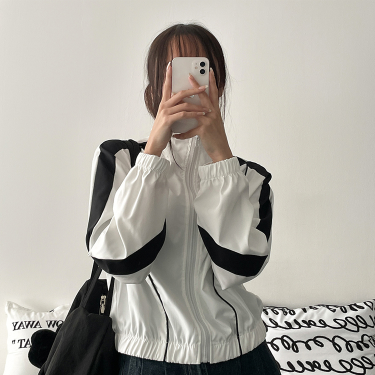 TWICE ウィンドブレーカ 配色ラインクロップドウィンドブレーカー｜ジャンパー｜韓国