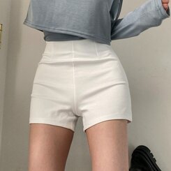 ショートパンツ ハイウエストピンタックスパンショートパンツ WHITE