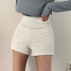 ショートパンツ ハイウエストピンタックスパンショートパンツ WHITE