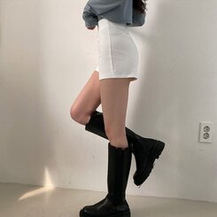 ショートパンツ ハイウエストピンタックスパンショートパンツ WHITE