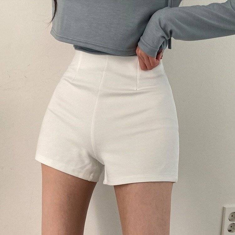 내다리에 착붙 하이웨스트 쫀쫀 핀턱 스판 하프 반바지 숏팬츠 화이트
