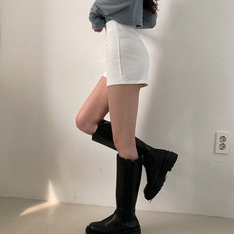 내다리에 착붙 하이웨스트 쫀쫀 핀턱 스판 하프 반바지 숏팬츠 화이트