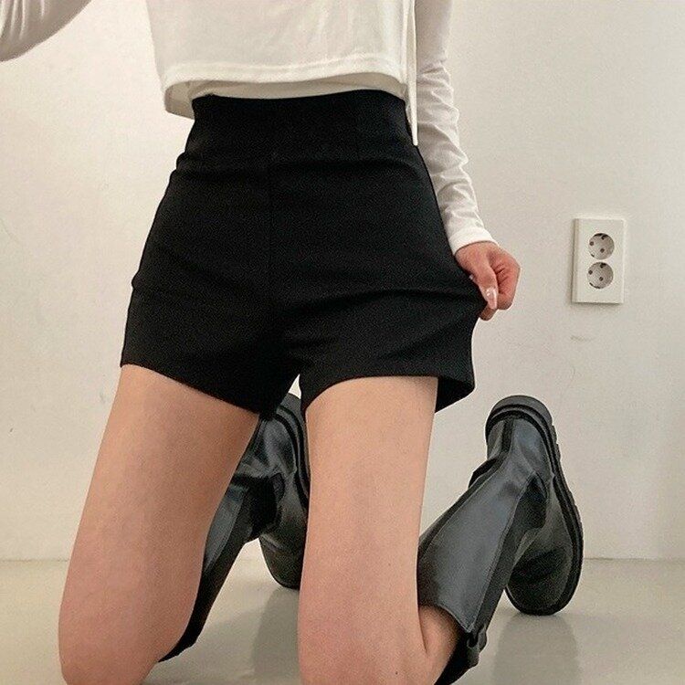 ハイウエストピンタックスパンショートパンツ BLACK