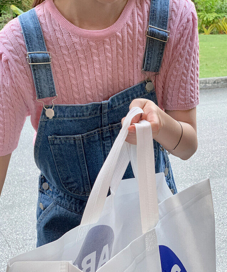 ケーブル編みシャーリング半袖ニット5色 PINK