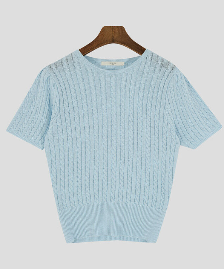 ケーブル編みシャーリング半袖ニット5色