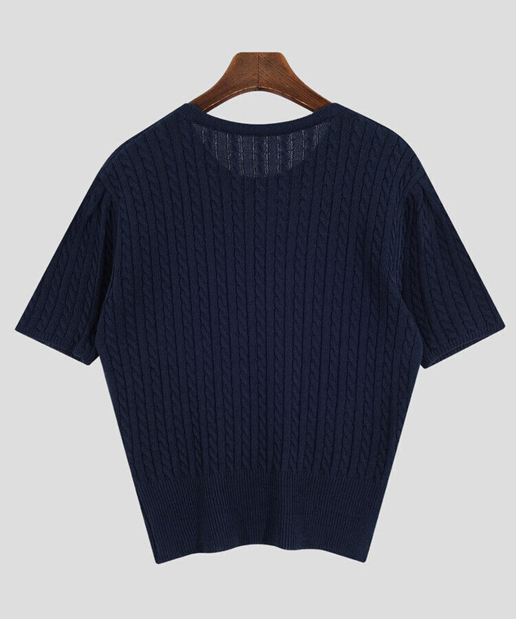 ケーブル編みシャーリング半袖ニット5色