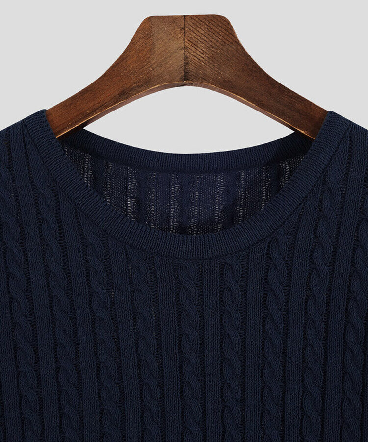 ケーブル編みシャーリング半袖ニット5色