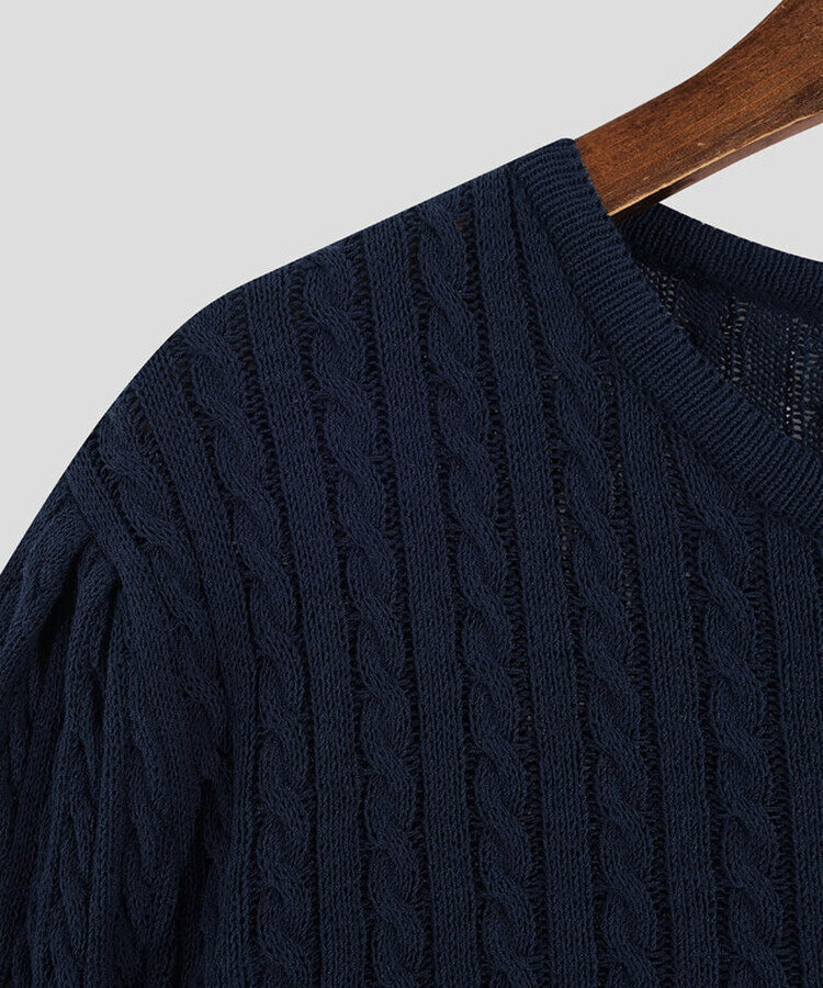 ケーブル編みシャーリング半袖ニット5色