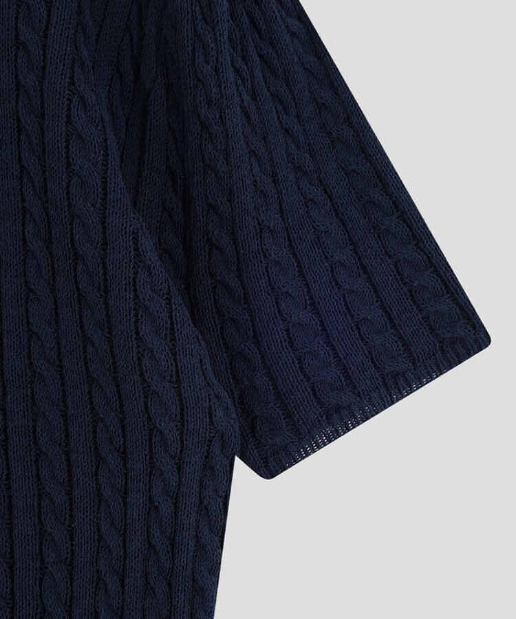 ケーブル編みシャーリング半袖ニット5色