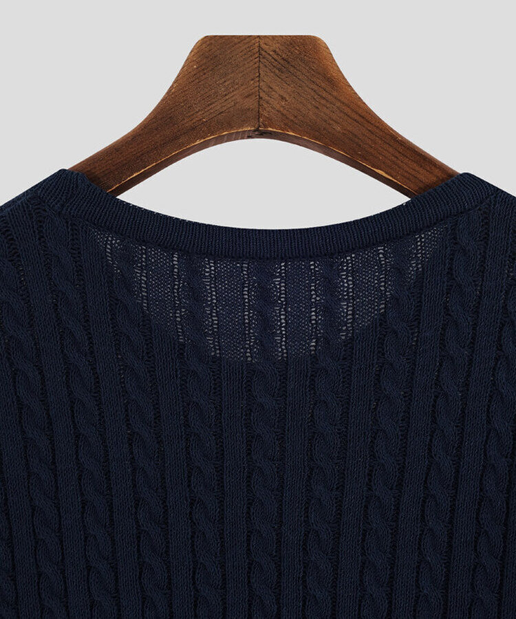 ケーブル編みシャーリング半袖ニット5色