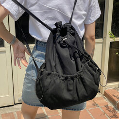バックバッグ・スクールバッグ コットンストリングシャーリングバックパック BLACK