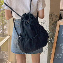 バックバッグ・スクールバッグ コットンストリングシャーリングバックパック BLACK