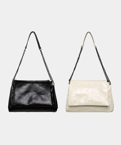 バッグ ボストンフェイクレザーチェーンショルダーバッグ BLACK