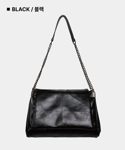 バッグ ボストンフェイクレザーチェーンショルダーバッグ BLACK