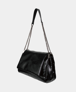バッグ ボストンフェイクレザーチェーンショルダーバッグ BLACK